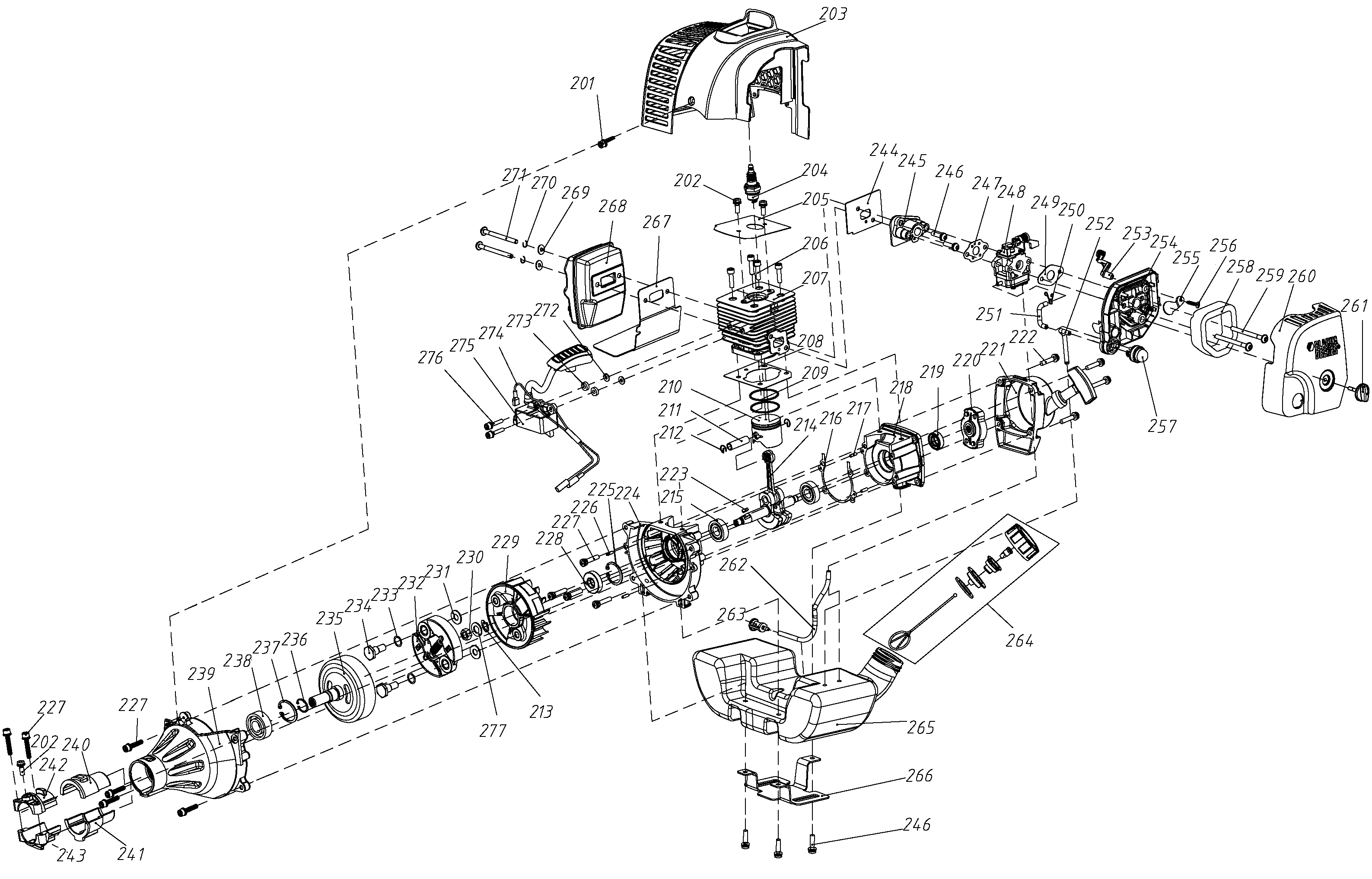 Default 2 Diagram and Parts List for GST33-B3 Type 1 Black and Decker Trimmer